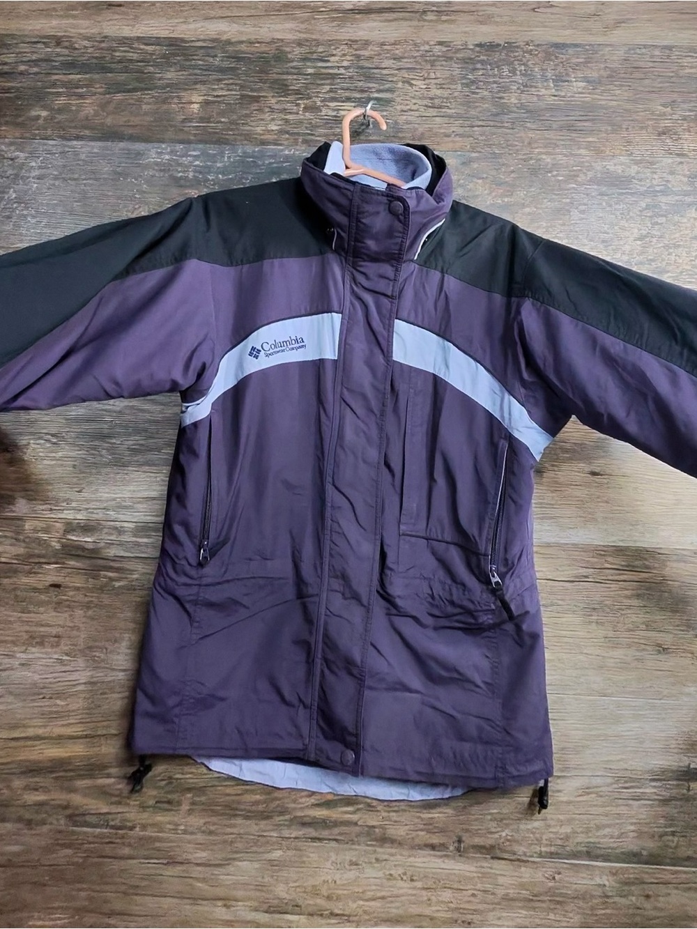 Columbia Snow Rain Purple, Black & Gray Ski Jacket with Reflective Stripe